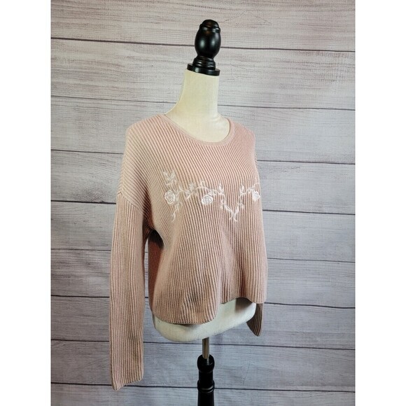 KENDALL & Kylie Embroidered Floral Ribbed Knit Cropped Sweater Size Small - Picture 4 of 7